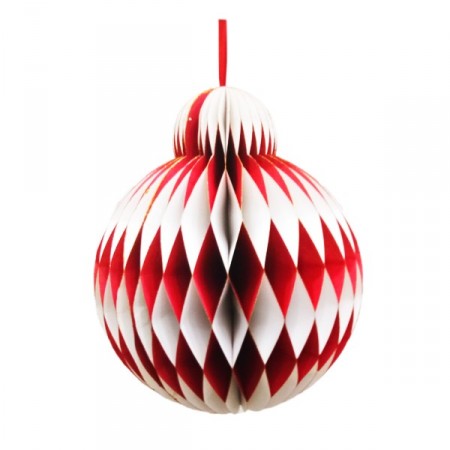 Boule Rouge et blanc brillant - Nid d'abeille papier - Diam 30cm