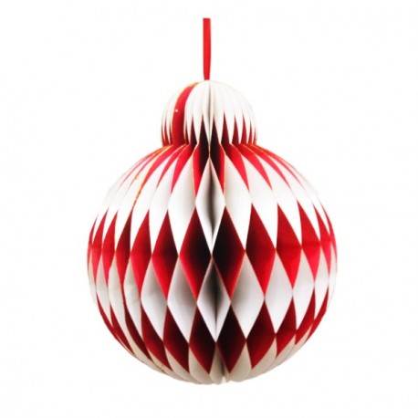 Boule Rouge et blanc brillant - Nid d'abeille papier - Diam 30cm