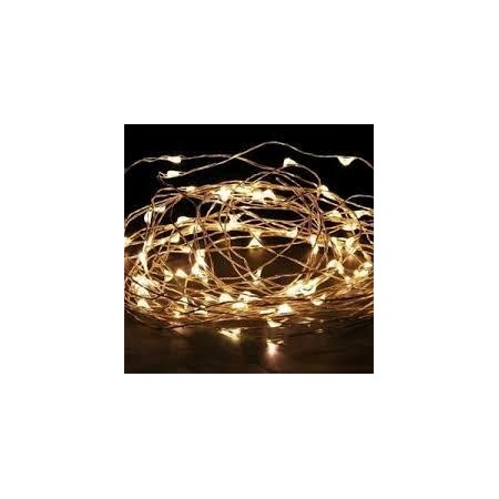 Guirlande Micro LED Cuivre 100 LEDs Blanc Chaud (3 piles LR6)  - Long. 10 m