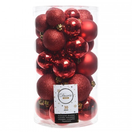 Boules de Noël - lot de 30 - assortiment de rouges / Diam. de 40 à 60 cm