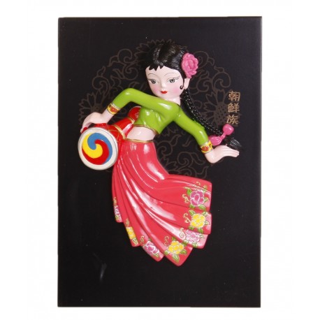 Cadre en bois danseuse chinoise 22 x 15 cm