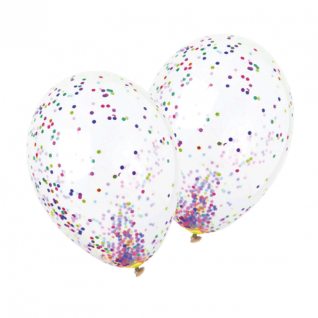 Ballons transparents x 5 -  à confettis multicolores - Diam. 29 cm