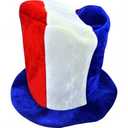 Haut de forme bleu blanc rouge polyester - Haut. 25cm Diam. 28cm