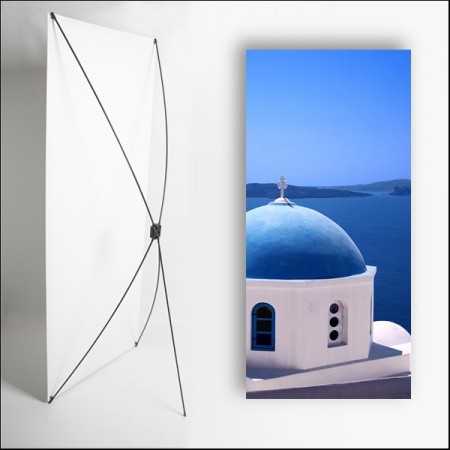 Kakemono Grece dôme bleu  - 180 x 80 cm sur Toile M1 avec structure  X- Banner