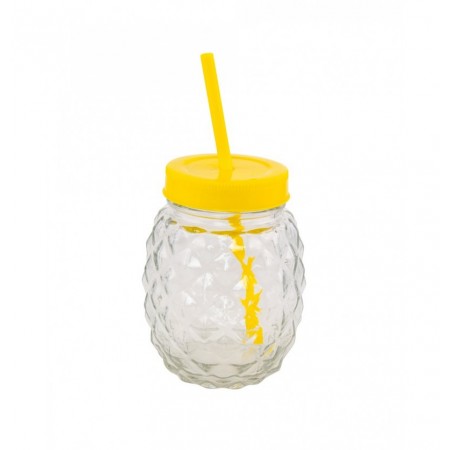 Jarre ananas 500ml avec couvercle et paille- verre et pvc  diam 9.5 -  haut13 cm