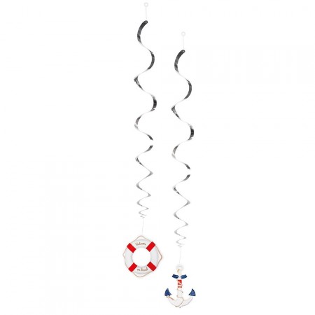 Tourbillon bleu avec motif mer (lot de 2 assortis) PVC  et  Papier / Haut.85 cm