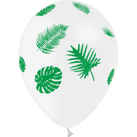 Ballons motif Feuilles tropicales /  pochette de 8 - Diam. 29cm