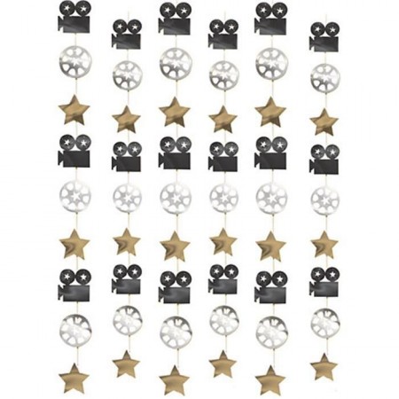 Lot de 6 Guirlandes motifs cinéma (caméra, bobine de film, étoile) Long. 2m