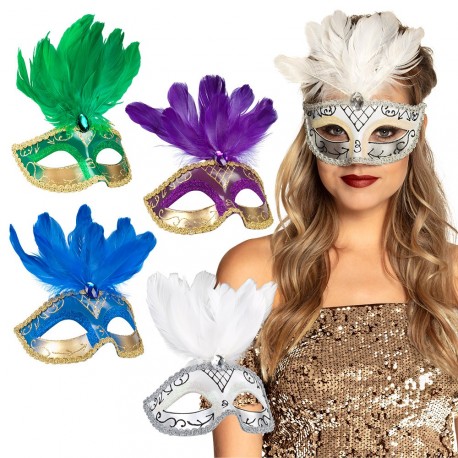 Masque Loup Venice (4 couleurs ass.) - plumes et polyester