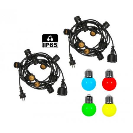 Guirlande Guinguette 10 Ampoules multicolores IP65 câble noir / Long. 10 m