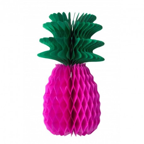 Ananas alvéolé rose néon et vert - papier - 31 cm