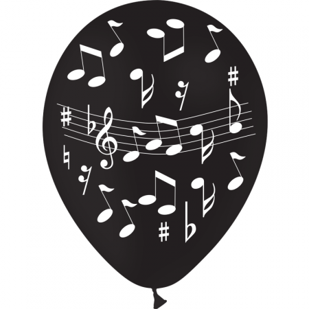 Ballon noir motif musique x8 - Diam. 29cm