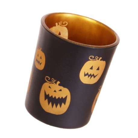 Photophore citrouille Halloween  - Verre - Diam 5cm - Haut 7,5cm