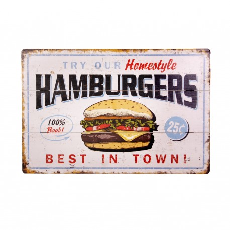 Plaque metal 3D Hamburgers - 20 x 30cm