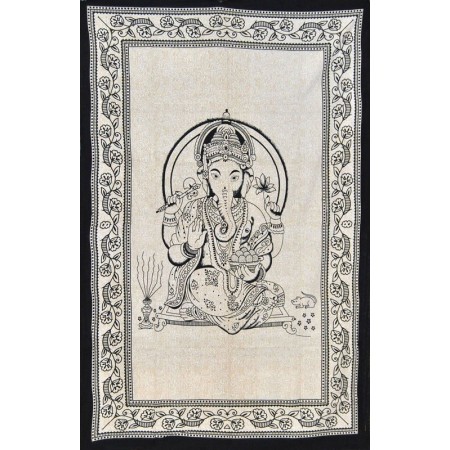 Tenture Badal Ganesh noire et blanche tissu  220 x 120 cm