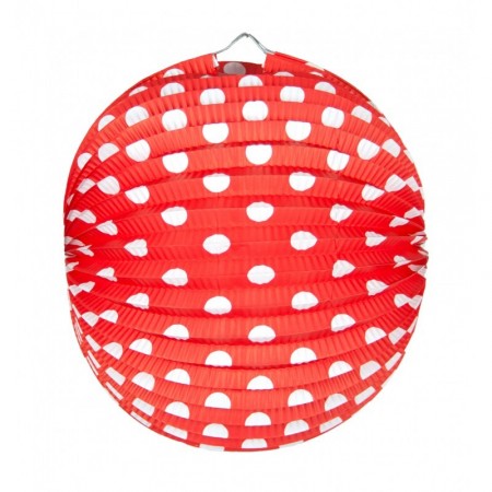 Lampion boule rouge à pois blanc 30 cm