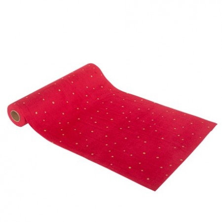 Chemin de table velours rouge  et  point or 28 cm x 3 m