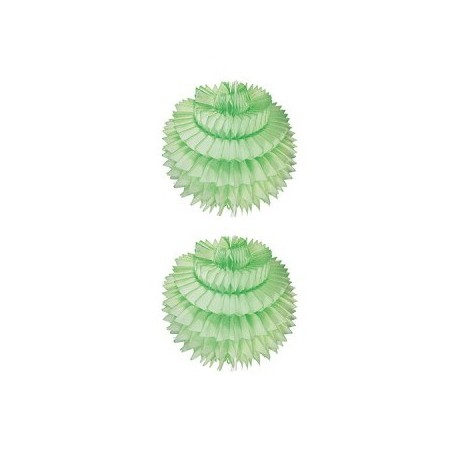 Lot de 2 boules alvéolées vert pastel papier - Diam. 15cm