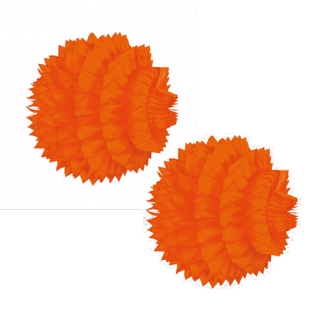 Lot de 2 boules alvéolées orange papier - Diam. 15cm