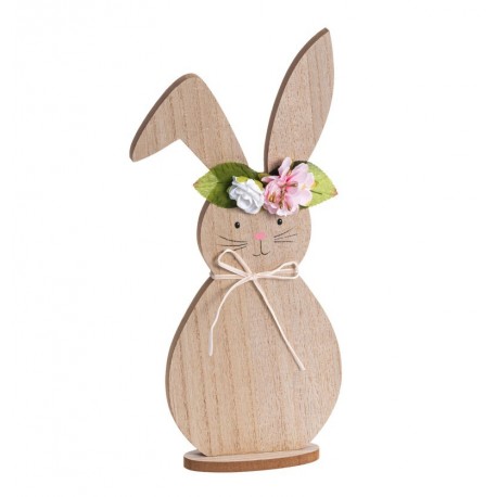 Lapin en bois avec fleurs 14 x 5,5 x 34,5 cm