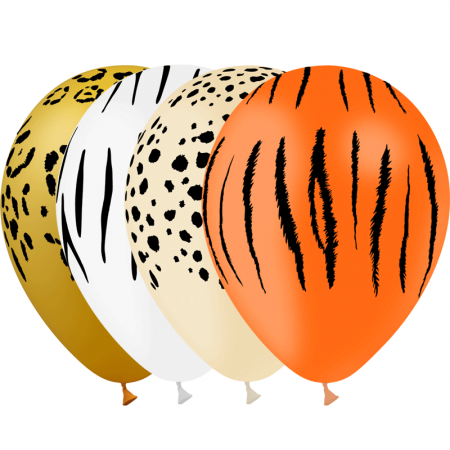 Lot de 8 ballons motif safari- Diam 29 cm