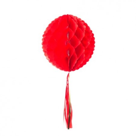 Boule alvéolée en papier avec tassel rouge 30 cm