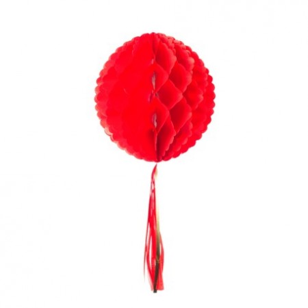 Boule alvéolée en papier avec tassel  corail  - Diam. 30cm