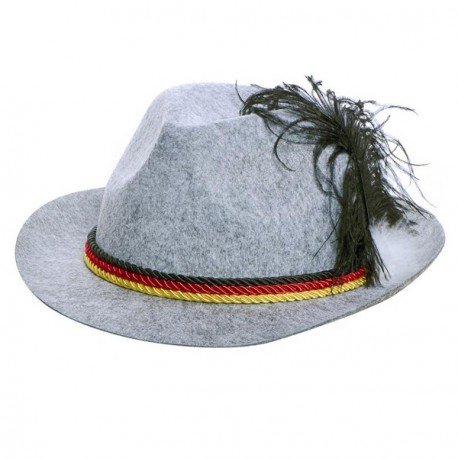 Chapeau bavarois/ tyrolien avec plume- Feutrine - hauteur 29 cm larg 24 cm