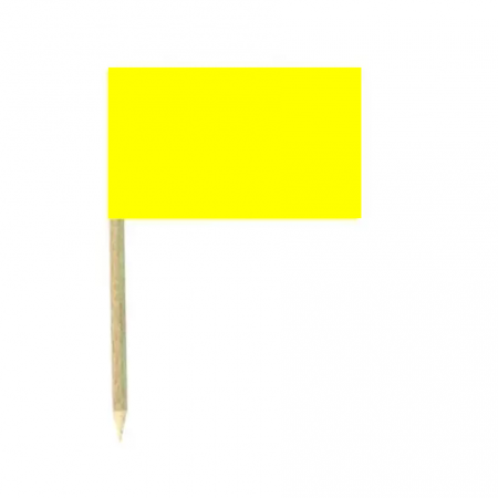 Drapeaux mini couleur jaune x50 papier - 3.5 x 2.5cm (pic en bois de 6.5cm)