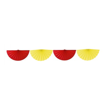 Guirlande de 8 éventails rouges et jaunes en papier - diam 15cm - Long. 2.3m