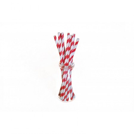 Lot de 10 pailles à chevrons rouges / papier - 20 cm