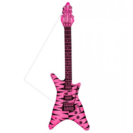 Guitare gonflable Rock rose et noire avec bandoulière  95cm PVC