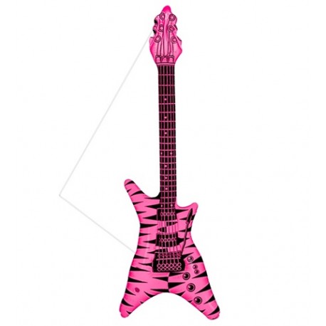 Guitare gonflable Rock rose et noire avec bandoulière  95cm PVC