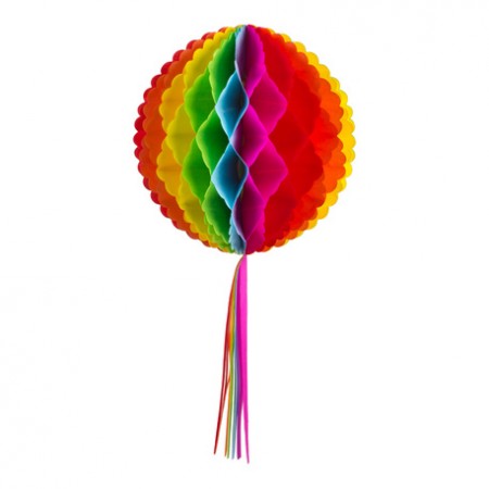 Boule alvéolée arc en ciel avec tassel - Diam. 30 cm