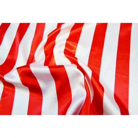 Tissu satin rayé rouge et blanc polyester -  Larg. 160cm (vendu au mètre)