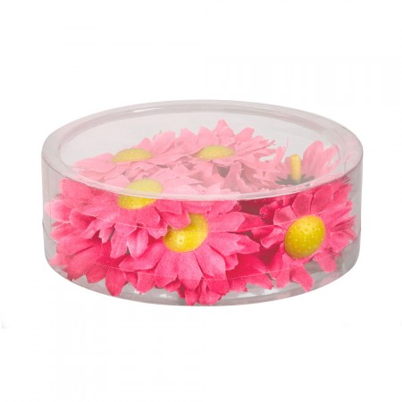 Boite de 20 fleurs en PVC et tissu rose - Diam 6 cm
