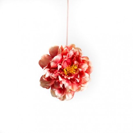 Boule de 2 pivoines corail tissu - Diam. 14cm