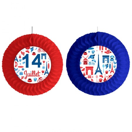 Lot de 2 éventails 14 Juillet - bleu blanc rouge / 50 cm