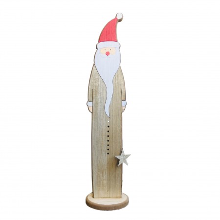 Père Noël en bois sur socle - MM - Haut 48cm