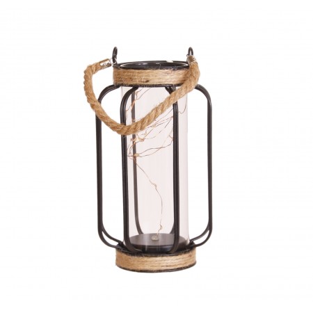 Lampe en fer et verre GM - 13.5x22cm (3 piles LR3 non comprises)