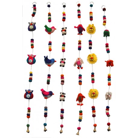 Suspension animaux avec clochette  - laine - haut: 90 cm