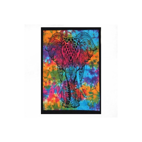 Tenture multicolore éléphant tissu - 110 x 70cm