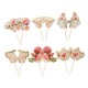 Lot de 12 pics motif floral rose et or - Haut. 8cm