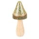 Champignon Pointu en Bois Écorce et Paillettes Or 7,5 x 17cm