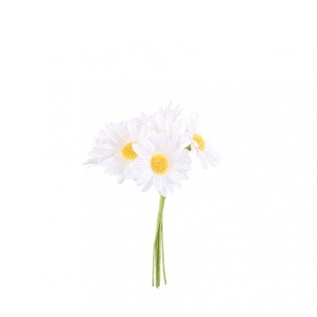 Lot de 6 Marguerites sur Tige Blanche et Jaune 12 cm