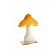 Champignon en velours orange/jaune sur socle en bois 13,5 x 5 x 20 cm