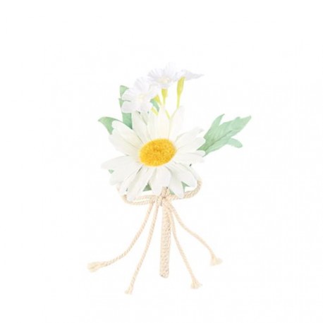 Bouquet de Marguerite et Jasmin  et   Nœud Ficelle Beige - Haut.12,5 cm