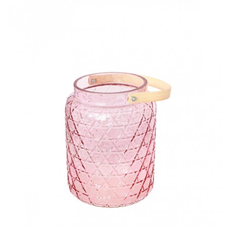 Photophore en verre rose pastel avec anse - 18 x 26.7cm