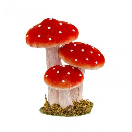 Champignons rouges en mousse sur socle - 14 x 10,5 x 17cm