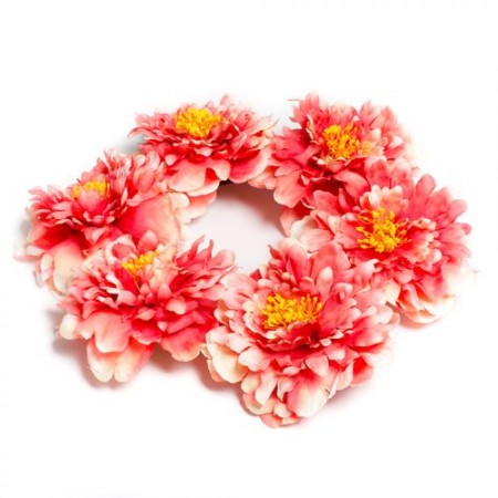 Couronne de 6 pivoines en tissu corail - Diam. 35cm